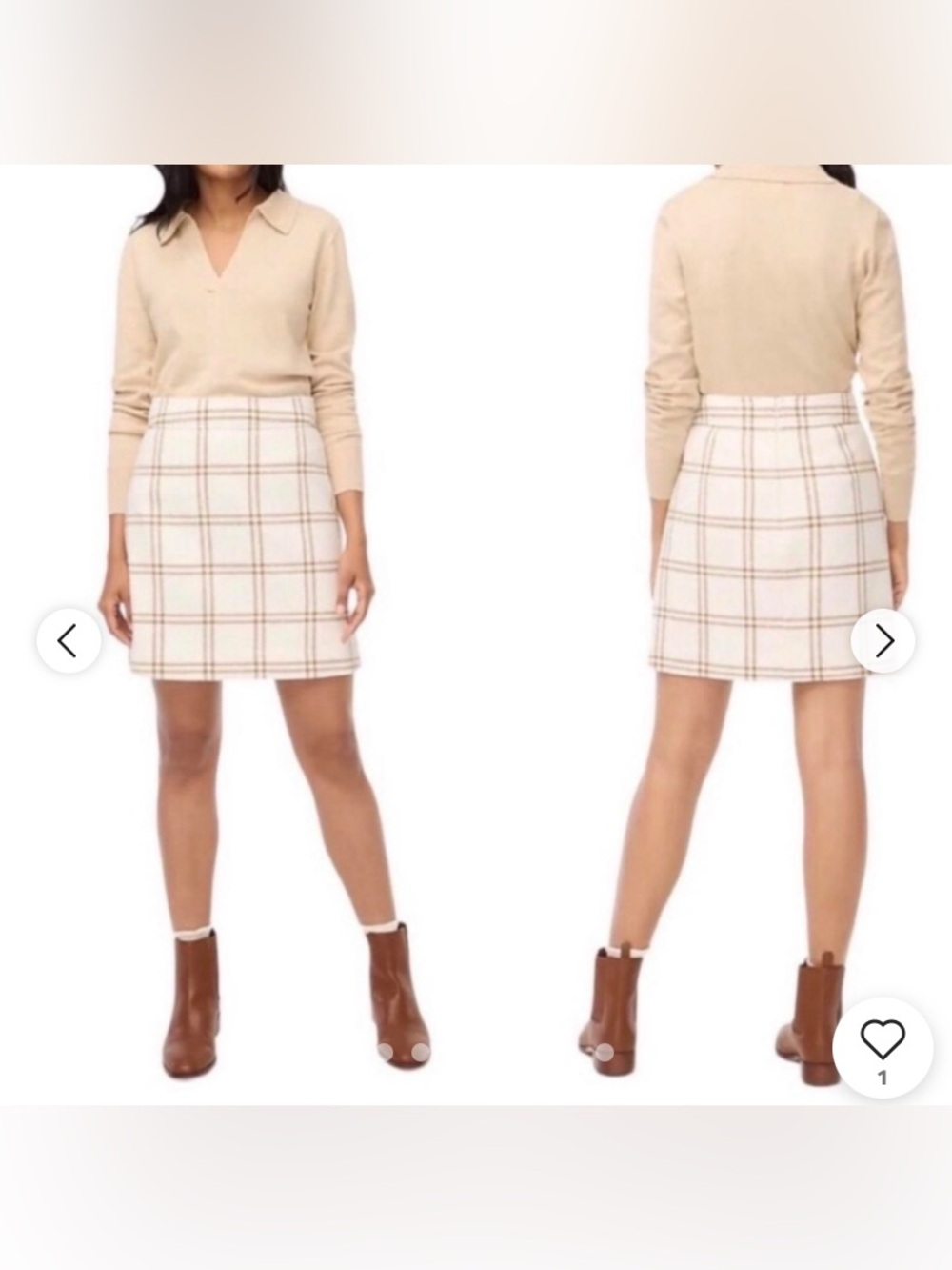 JCrew ivory and caramel plaid wool-blend subtle a-line pencil skirt NWT - 4